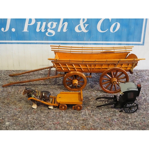 251 - Hay cart model, Melba ware shire horse and cart and one other