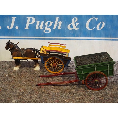 252 - Beswick shire horse and 2 model carts