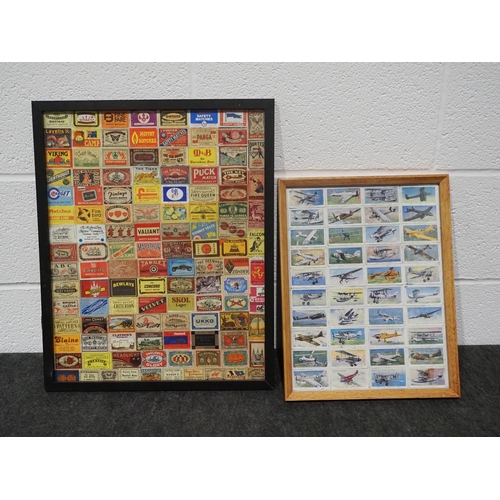 274 - Framed collages of matchbox labels and aeroplane cigarette cards - 2