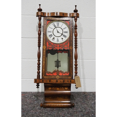 284 - Anglo American walnut inlay wall clock with scroll design bottom