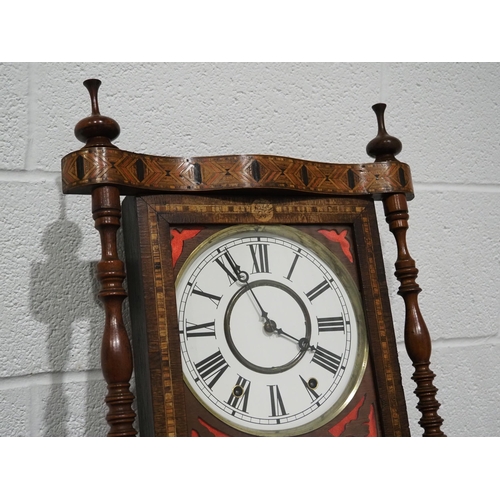 284 - Anglo American walnut inlay wall clock with scroll design bottom