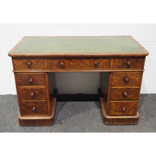 426 - Burr walnut kneehole desk with leather top and removable writing slope by Bell & Couplant 47