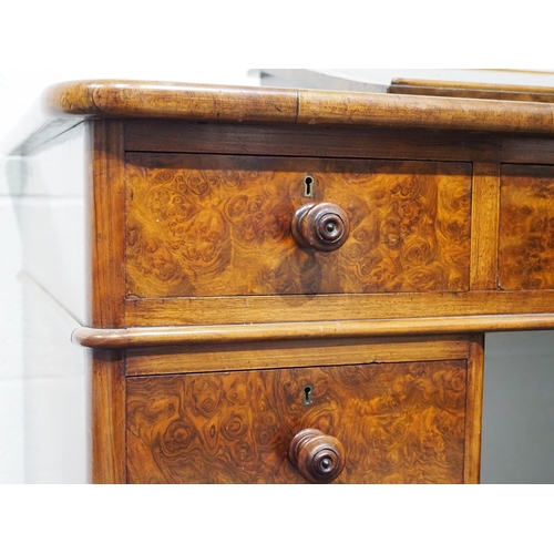 426 - Burr walnut kneehole desk with leather top and removable writing slope by Bell & Couplant 47