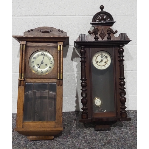 285 - Oak cased wall clock and mahogany wall clock