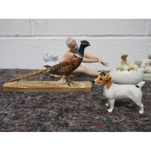 152 - Porcelain figurines to include ballerina, Beswick dog and pheasant etc.