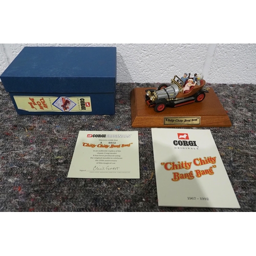 154 - Corgi Chitty Chitty Bang Bang model vehicle with original box, certification and assorted photos and... 