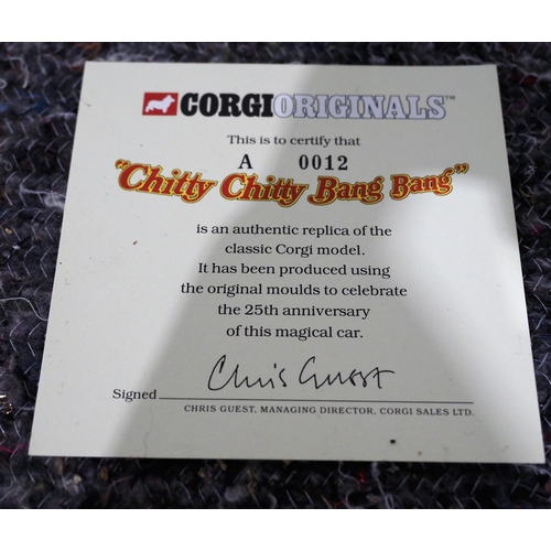 154 - Corgi Chitty Chitty Bang Bang model vehicle with original box, certification and assorted photos and... 