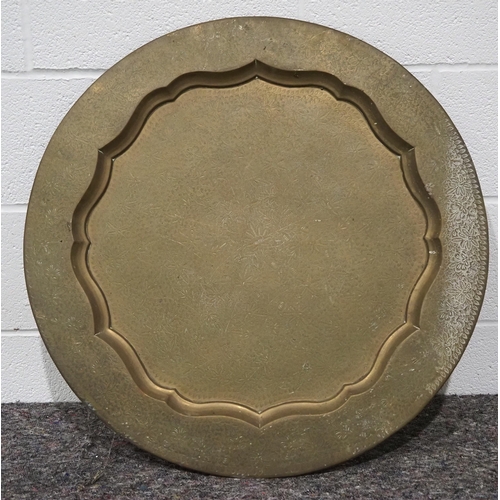 280 - Large brass platter with flower etchings 29