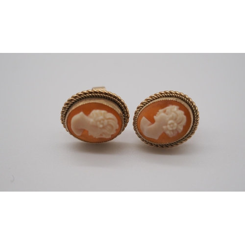 253 - Gold earrings with Cameo lady detailing