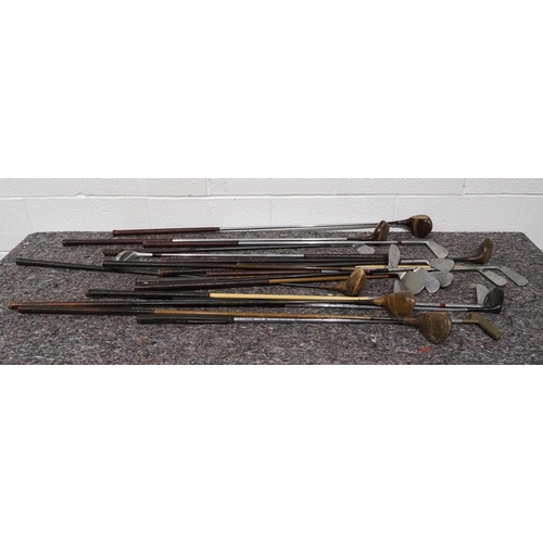 440 - Selection of 1920s-1950s golf clubs including Geo Hughes autograph drivers and Henry Cottan irons et... 