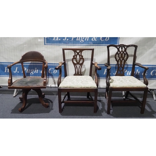 471 - Early mahogany elbow chairs and swivel chair