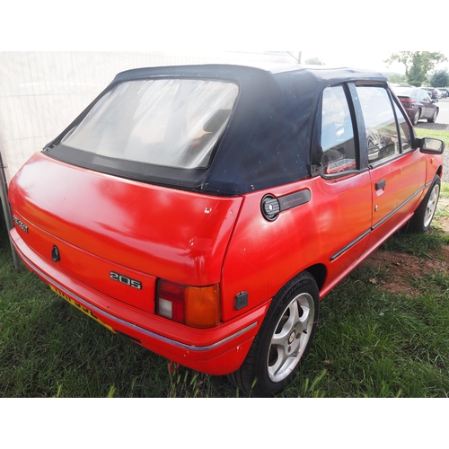 281 - Peugeot 205 CJ Junior convertible. 1992. Petrol. 1360cc. Runs and drives. Showing 92,142 Miles. Exha... 