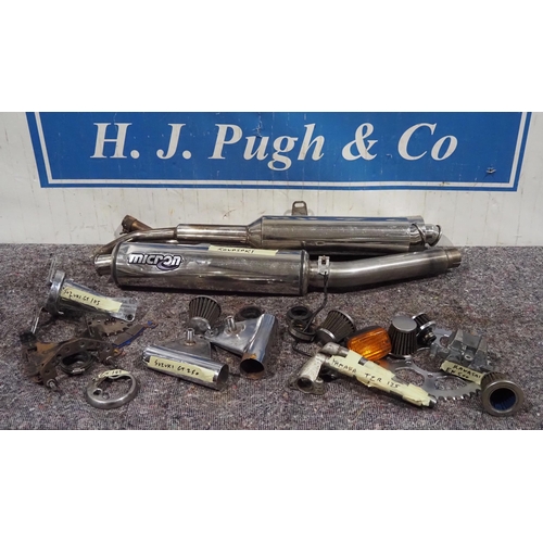 84 - Kawasaki exhausts and assorted chrome work and filters to include Suzuki GT250