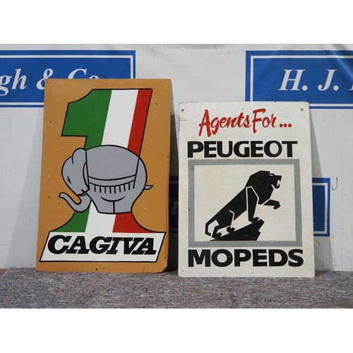 90 - Hardboard signs - Peugeot 61 x 81cm & Cagiva 61 x 91cm