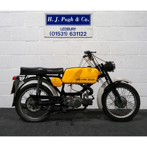 840 - Jawa Mustang moped. 1979. 49cc.
Frame no. 223-200
Engine no. 1583042
Engine turns over. Comes with l... 