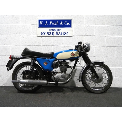 911 - BSA B25 motorcycle. 1967. 250cc. 
Frame No. C251606
Engine No. C251606
Runs and rides, with steel ta... 