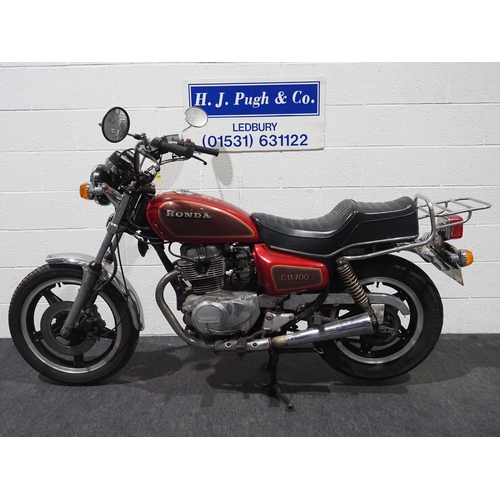 921 - Honda CM400A Hondamatic motorcycle. 1981. 398cc.
Frame No. JH2NC027BM205165
Engine No. NC02E-2205189... 