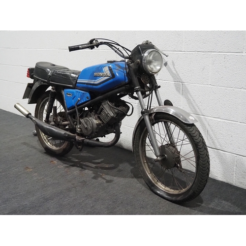 928 - Honda H100A motorcycle. 1983. 99cc. 
Frame No. HA01-5064644
Engine turns over. 
Reg. HDV 612Y. V5. K... 