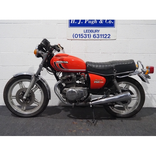 931 - Honda Dream 250 Twin motorcycle. 1977. 249cc.
Frame No. CB250T-2001650
Engine No. CB250TE-2001630
En... 