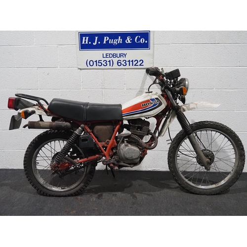 937 - Honda XL125S trials motorcycle. 
Frame No. 5022499.
Engine turns over, comes with documents. 
Key