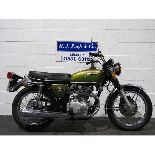 981 - Honda CB450 motorcycle. 1973. 450cc
Frame No. CB4506002047
Engine No. CB450E6002089
Runs. Very littl... 