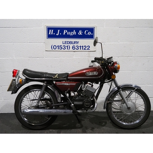 985 - Yamaha RD 125 motorcycle. 1975. 123cc. 
Frame No. AS3229641
Engine No. 229641.
Runs and rides, has e... 