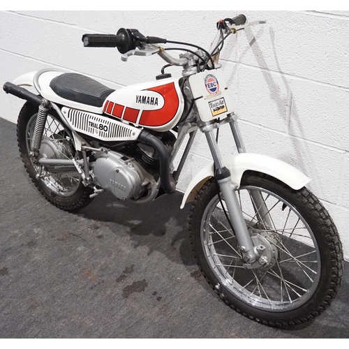 1017 - Yamaha TY80 trials bike. 
Frame No. 107879
Engine No. 107879
Runs and rides but will require some re... 