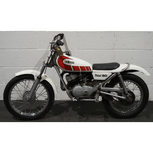 1017 - Yamaha TY80 trials bike. 
Frame No. 107879
Engine No. 107879
Runs and rides but will require some re... 