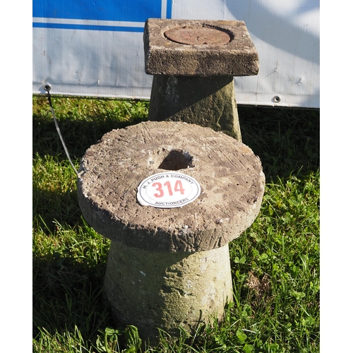 314 - Stone sundial and staddle stone