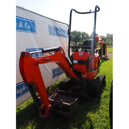 1664 - Kubota U10-3 digger, 2014 serial no 142k012. showing 1465hours, 3 spare buckets and extending tracks... 