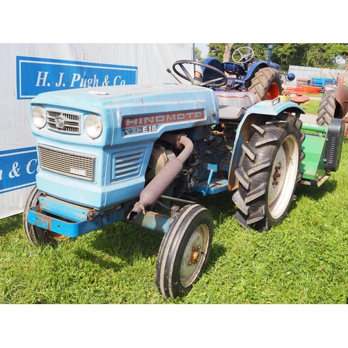 1704 - Hinomoto E18 2WD compact tractor, showing 1264 hours with FTS flail mower type EFG-125. Key in offic... 