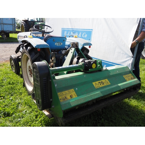 1704 - Hinomoto E18 2WD compact tractor, showing 1264 hours with FTS flail mower type EFG-125. Key in offic... 