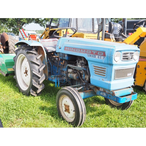 1704 - Hinomoto E18 2WD compact tractor, showing 1264 hours with FTS flail mower type EFG-125. Key in offic... 