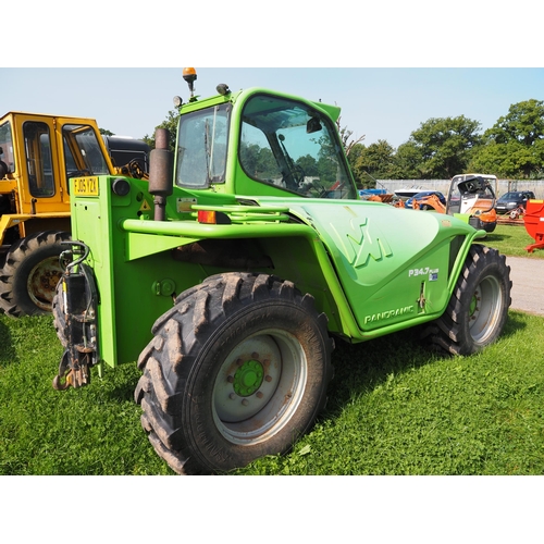 1723 - Merlo Farmer P34.7 plus, new pallet tines, driven from farm, showing 9842 hours, hydraulic pick up h... 