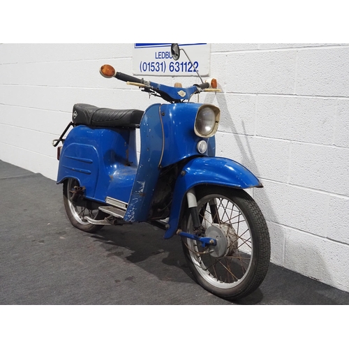 1039 - Simpson scooter. 1970.
Frame no. 458305
Engine turns over with compression. Last ridden approx. 3 ye... 