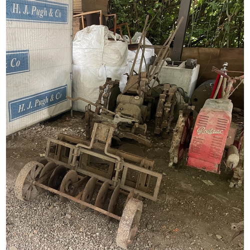 298 - Trusty tractor with implements, discs, plough, tool bar, cultivator, iron wheels and rubbers,