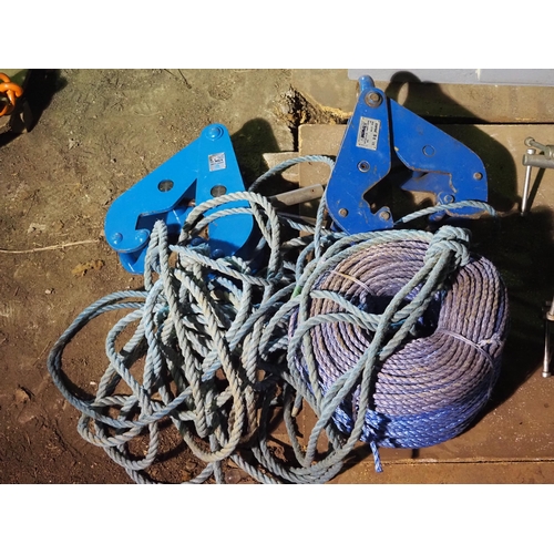 35 - 5 Ton Girder clamps. 2 and rope