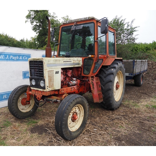 519 - Belarus 860 2wd tractor. Replacement rear tyres, runs and drives. Reg. G68 WTM. old V5