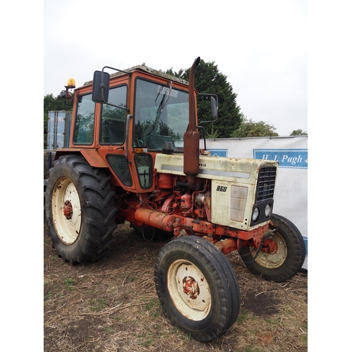 519 - Belarus 860 2wd tractor. Replacement rear tyres, runs and drives. Reg. G68 WTM. old V5