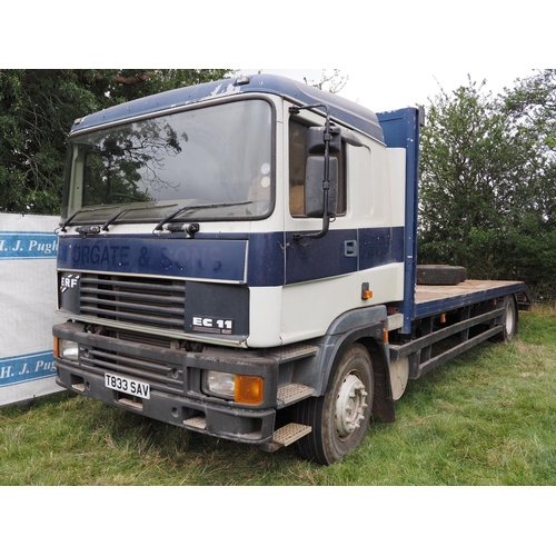 531 - ERF EC11 DB2 flat bed, 2 axle beaver tail plant lorry. 1999.  No test, runs and drives, 921,000 kms.... 