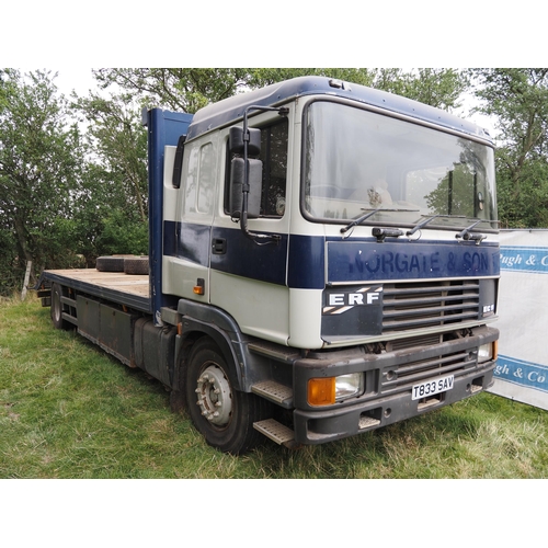 531 - ERF EC11 DB2 flat bed, 2 axle beaver tail plant lorry. 1999.  No test, runs and drives, 921,000 kms.... 