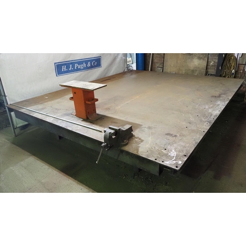 56 - Heavy steel fabricating table with stand and vice 3.7m x 3m