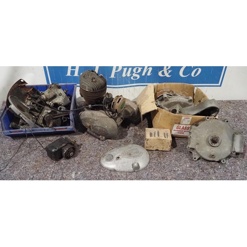 687 - Various engine and gearbox parts to include Villiers engine parts, etc.