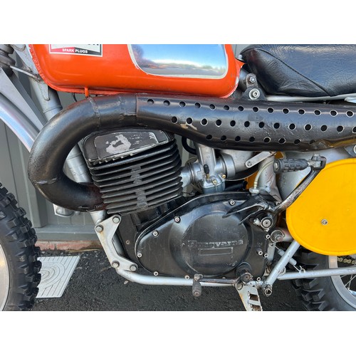 1002A - Husqvarna CR450 motorcycle. 1972. 450cc.
Number board signed by Malcolm Smith and featured in classi... 
