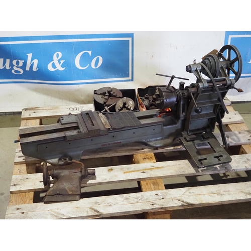 195 - Myford metal working lathe with spare chuck and parts