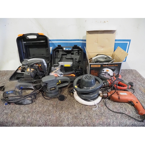 154 - Quantity of power tools to include circular saws, belt sanders, drill, planer etc.