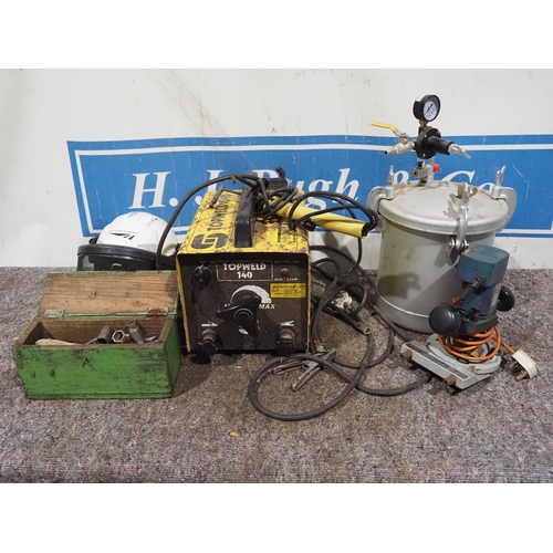 158 - Welder, paint pressure pot, router etc.