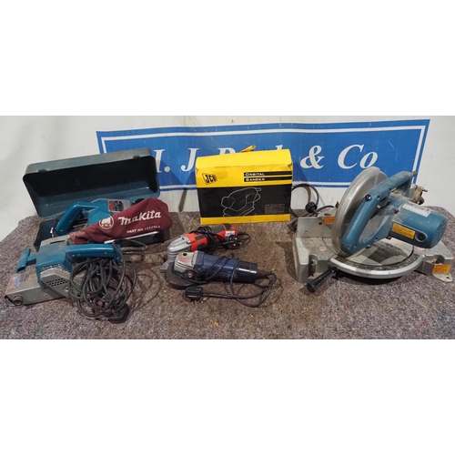 167 - Assorted power tools to include circular saw, sander, angle grinder etc.