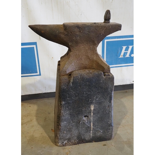 181 - Blacksmiths anvil on wooden block 18