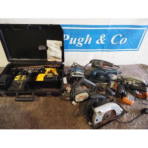 389 - Assorted power tools to include DeWalt cordless drill